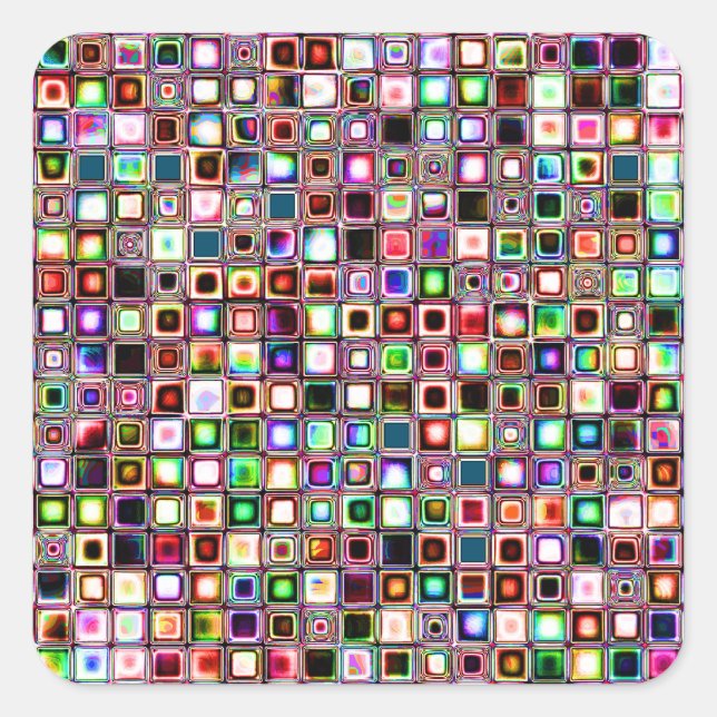 Funky Mosaikfliesen-Muster mit Jewel Tones Quadratischer Aufkleber (Vorderseite)