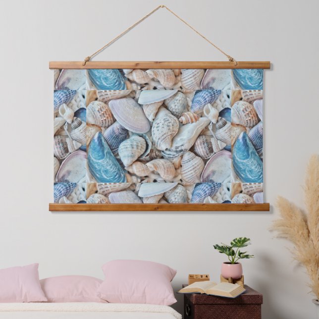 Funky Muscheln Holiday Seaside Pattern Wandteppich Mit Holzrahmen (Schlafzimmer)