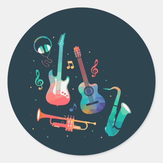 Funky Music - farbenfrohe Musikinstrumente Runder Aufkleber (Vorderseite)