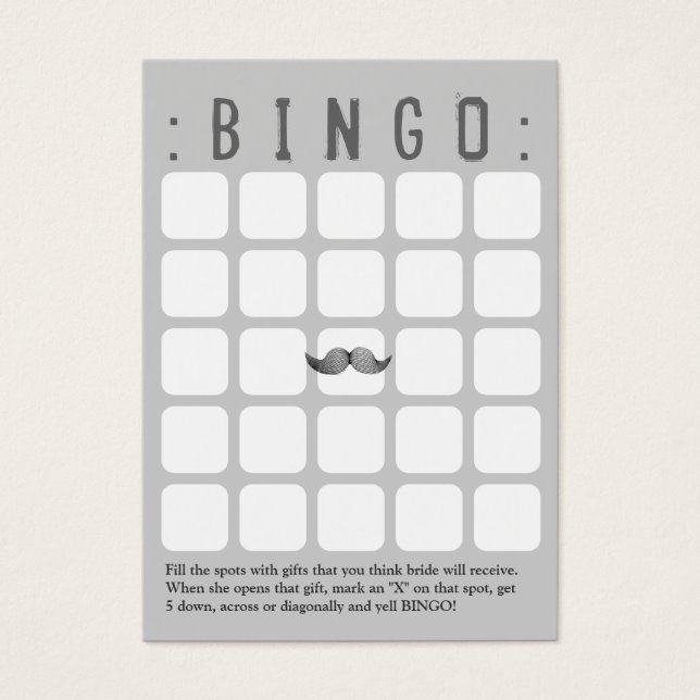 Funky Mustache 5x5 Gris Bingo Card (Devant)