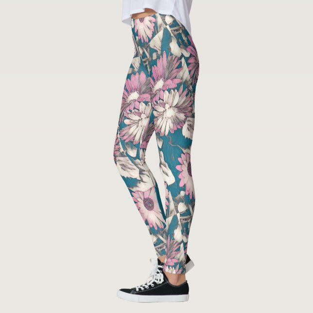 Funky mutiges Blumen in den rosa und aquamarinen Leggings (Links)