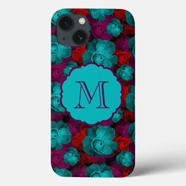 Funky mutiges Rosen-Muster-Monogramm Case-Mate iPhone Hülle (Rückseite)