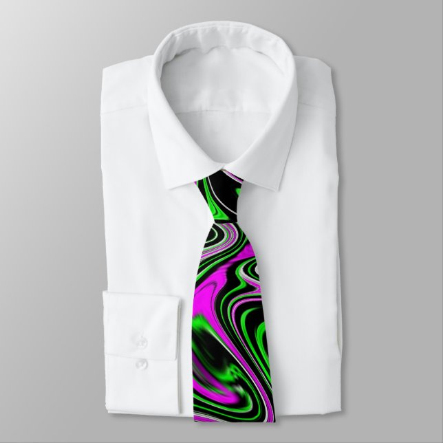 Funky Neon Green Pink und Black Net Paint Swirl Krawatte (Gebunden)