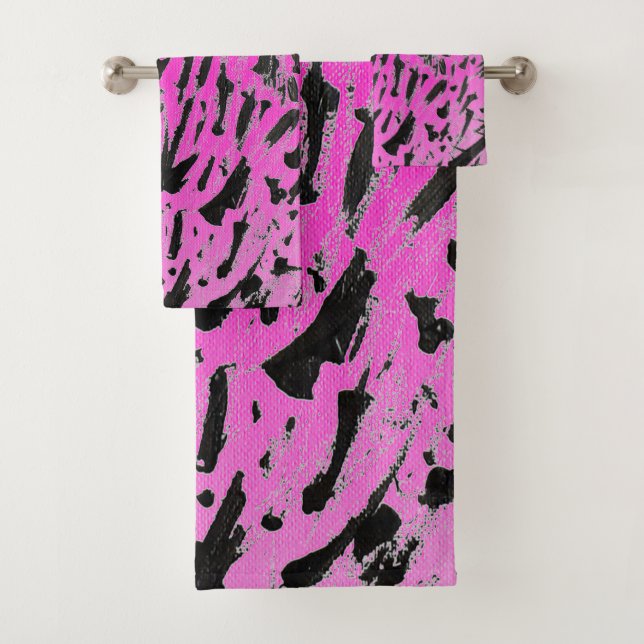 Funky Neon Pink und Black Print Badhandtuch Set (Insitu)