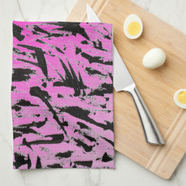 Funky Neon Pink und Black Print Geschirrtuch