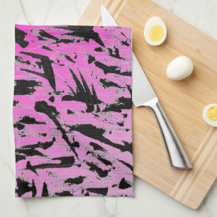 Funky Neon Pink und Black Print Geschirrtuch