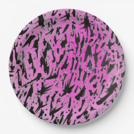 Funky Neon Pink und Black Print Pappteller