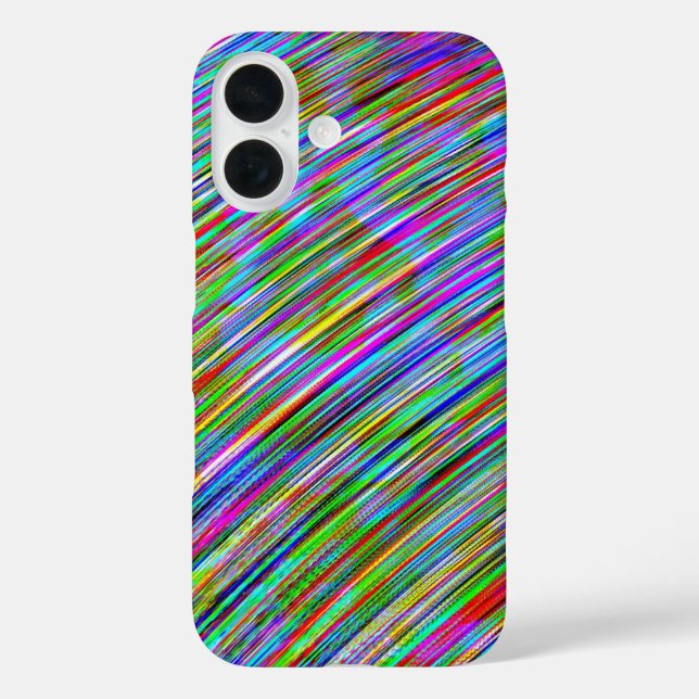 Funky Neon Rainbow Curved Lines iPhone 16 Hülle (Rückseite)