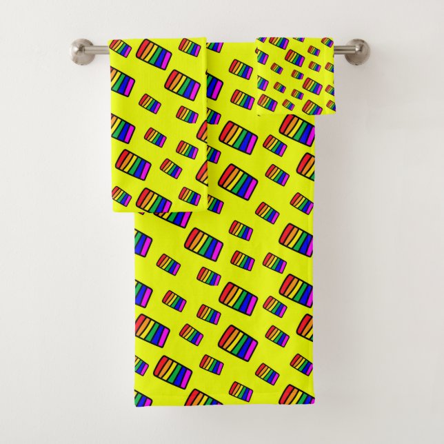 Funky Neon-Regenbogenblock-Muster Badhandtuch Set (Insitu)