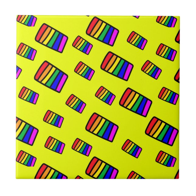 Funky Neon-Regenbogenblock-Muster Fliese (Vorderseite)