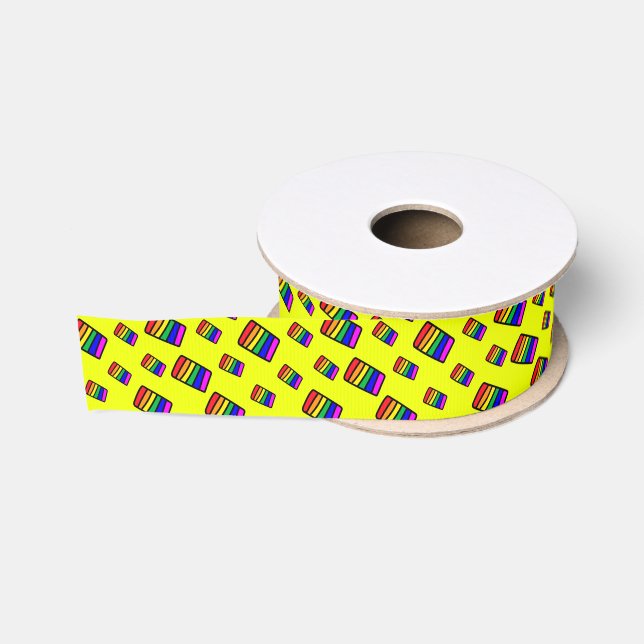 Funky Neon-Regenbogenblock-Muster Ripsband (Spule)