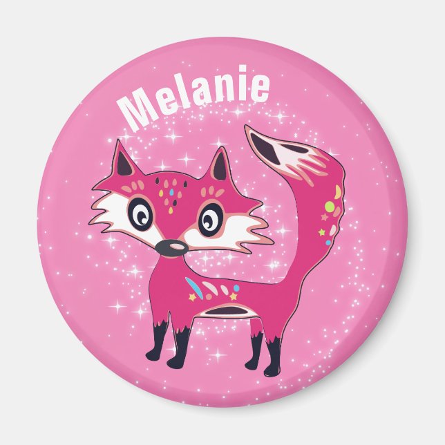 Funky Niedlich Pink Fox Personalisiert Magnet (Vorne)