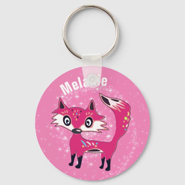 Funky Niedlich Pink Fox Personalisiert Schlüsselanhänger (Vorderseite)