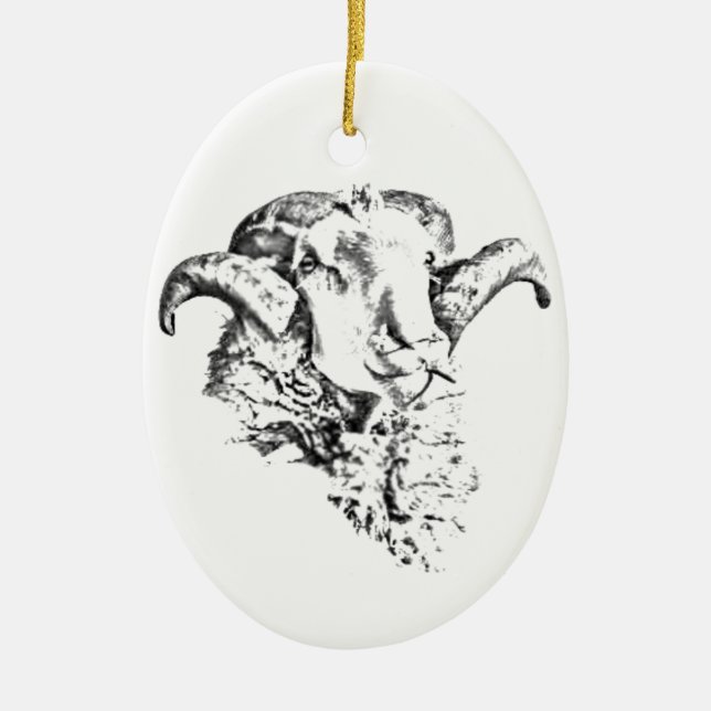 Funky Niedlich Sheep Ram Keramik Ornament (Vorne)