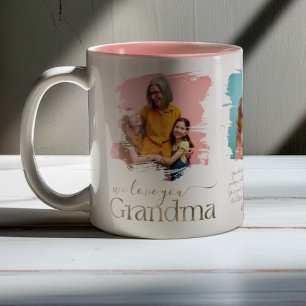 Funky Oma 3 Foto Collage Imitats Gold Zweifarbige Tasse