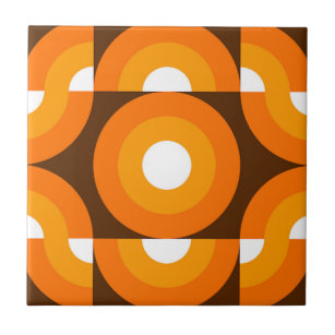 Funky Orange Brown Retro Circles Art Pattern Fliese