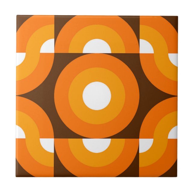 Funky Orange Brown Retro Circles Art Pattern Fliese (Vorderseite)
