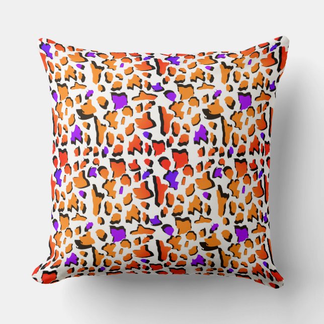 Funky Orange Lila Leopard Print Modern Kissen (Vorderseite)
