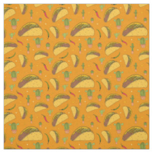 Funky Orange Mexican Food Tacos und Chiles Print Stoff