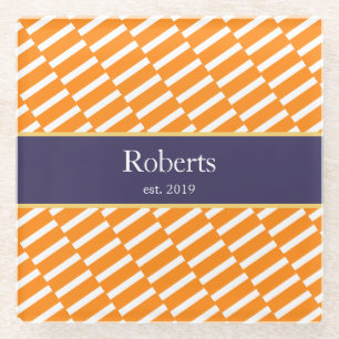 Funky Orange Pattern Family Name and Year Modern Glasuntersetzer