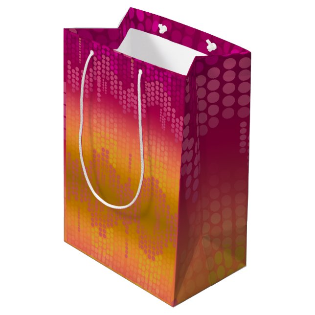 Funky Orange Pink Dots Ombre Mittlere Geschenktüte (Rückseite Schrägansicht)