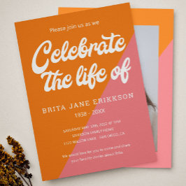 Funky Orange Pink Retro Celebration of Life Foto Einladung