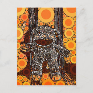 Funky Orange Sock Monkey Circles Bubbles Pop Art Postkarte