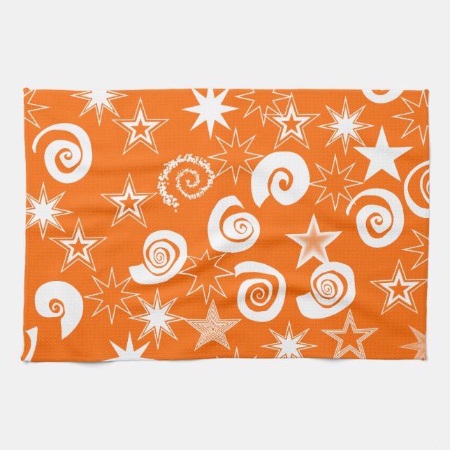 Funky Orange Stars und Wirbel Fun Pattern Geschenk Küchentuch (Horizontal)