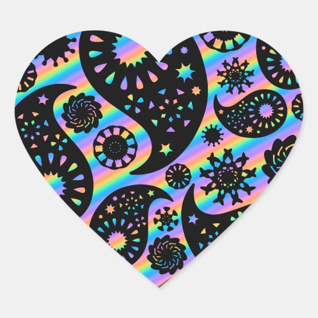 Funky Paisley Design. Herz-Aufkleber (Vorderseite)