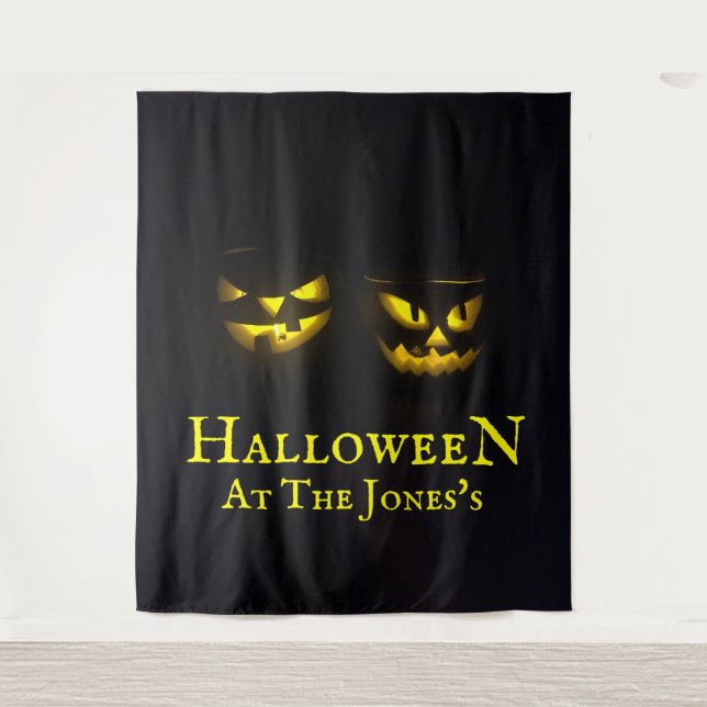 Funky personalisiert-gelber Halloween-Kürbis Wandteppich (Vorderseite)
