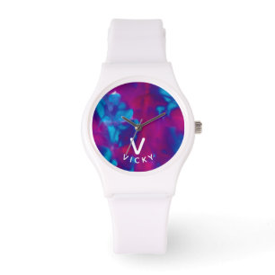 Funky personalisierte abstrakte Marmorrosa Armbanduhr