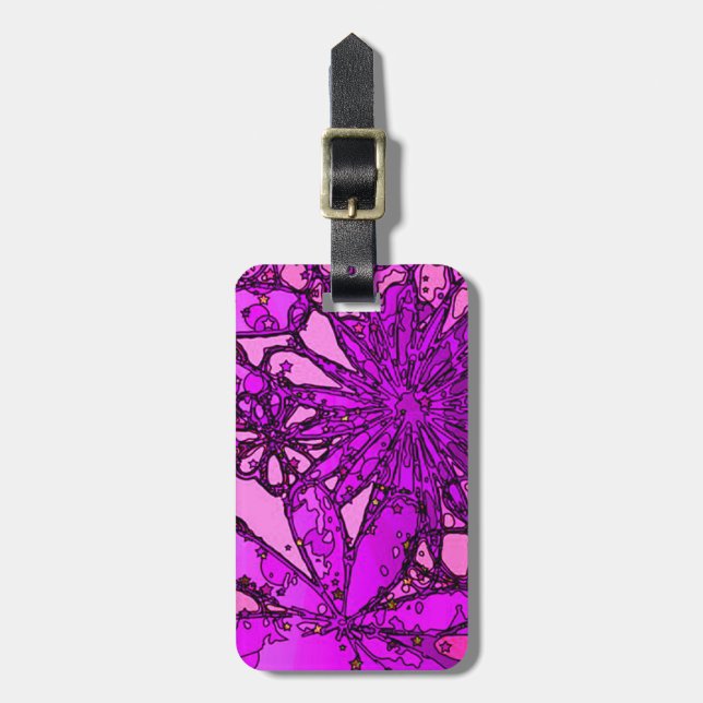 Funky personalisierter lila Blumen-Gepäck-Umbau Gepäckanhänger (Vorderseite vertikal)