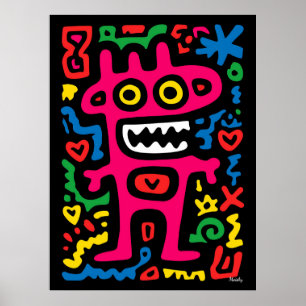 Funky Pink Alien - Neon Pop Art Quirky Monster Poster