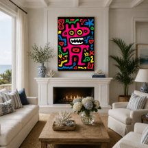 Funky Pink Alien - Neon Pop Art Quirky Monster