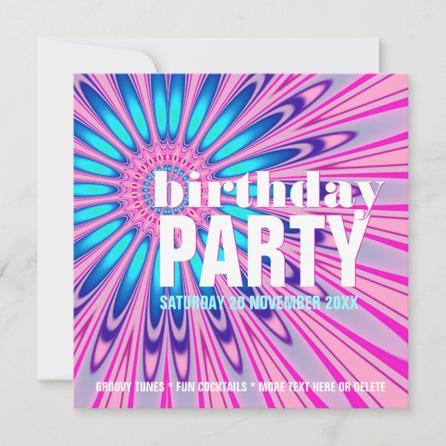 Funky Pink Blue Super Invitations de fête d'annive (Devant)