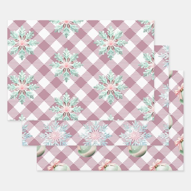 Funky Pink Christmas Gingham Pattern Geschenkpapier Set (Set)