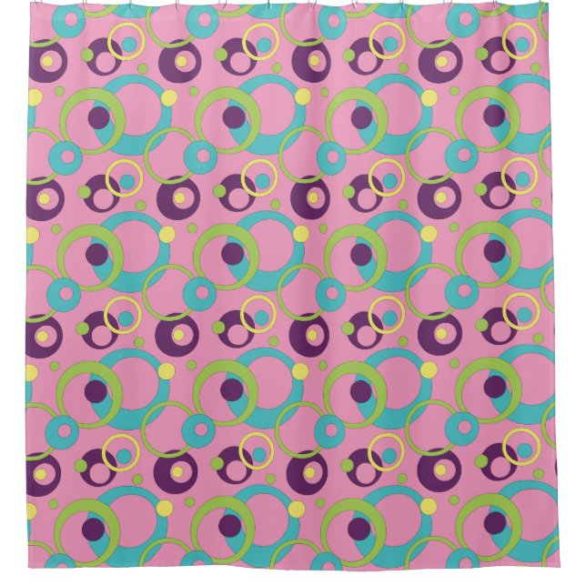Funky Pink Circles Duschvorhang (Vorderseite)
