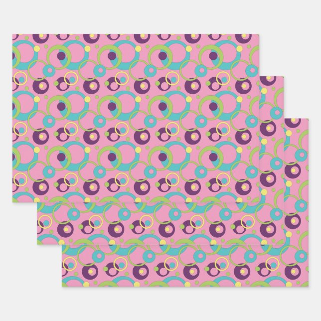 Funky Pink Circles Wrapping Paper Set Geschenkpapier Set (Set)