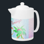 Funky Pink Flamingos Palm Trees Blue Sky<br><div class="desc">Funky Pink Flamingos Palm Trees Blue Sky Whimsical rosa Flamingo Illustration auf blauem Himmel Hintergrund mit Palmen und fügte Bokeh Bling. Von Lark Designs entworfen</div>