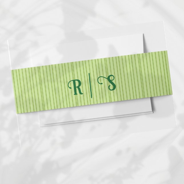 Funky Pink & Green Tropical Monogram Einladungsbanderole (Funky hand drawn green belly band for your tropical wedding invitation!)