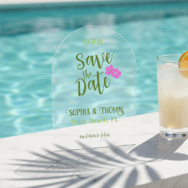 Funky Pink & Green Tropical Save the Date Arch Acryleinladungen