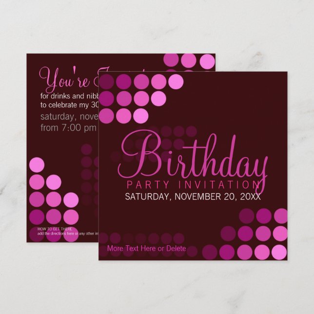 Funky Pink Party Invitation d'anniversaire (Devant / Derrière)
