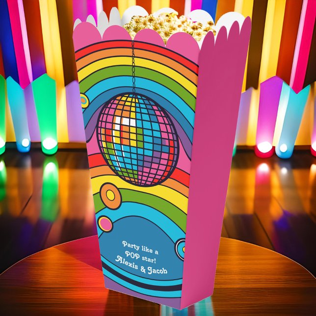 Funky Pink Popcorn Rainbow Disco Ball 70's Retro Geschenkschachtel (Funky Hot Pink Popcorn Rainbow Disco Ball 70's Retro Wedding Reception Party Favor Boxes)