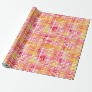 Funky Preppy Orange und Pink Kariert Wrapping Pape Geschenkpapier