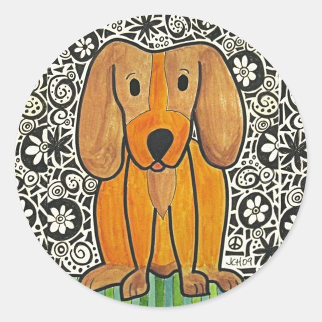 Funky Puppy Runder Aufkleber (Vorderseite)