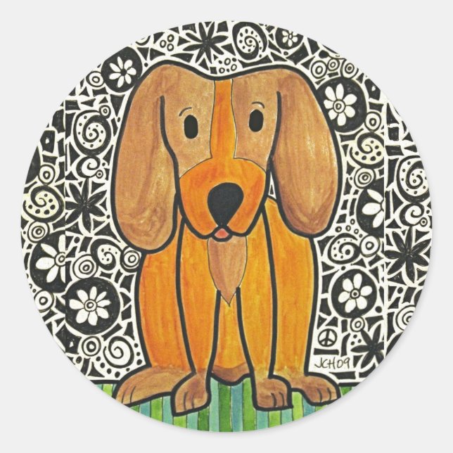 Funky Puppy Runder Aufkleber (Vorderseite)