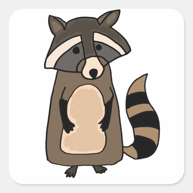 Funky Raccoon Cartoon Quadratischer Aufkleber (Vorderseite)
