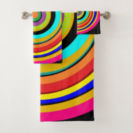 Funky Rainbow Circles Bulls Eye Design Badhandtuch Set