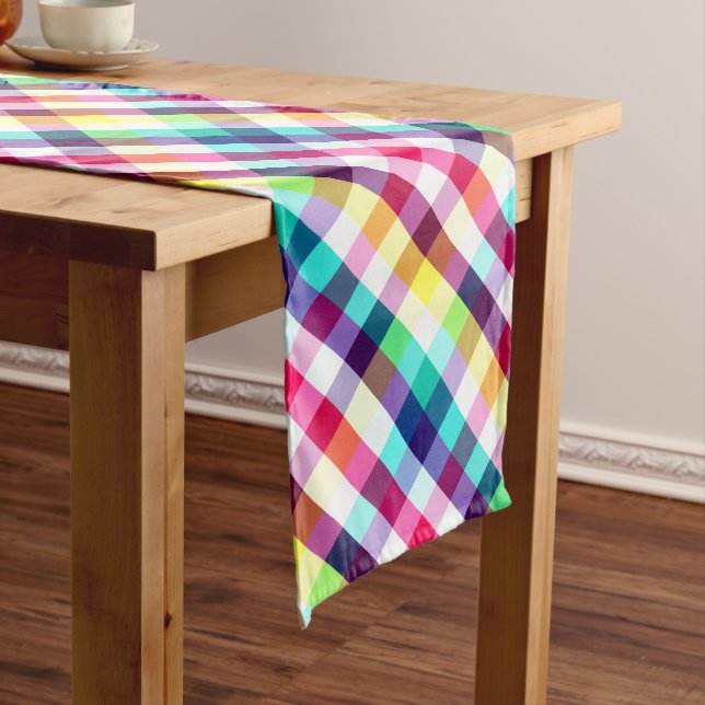 Funky Rainbow Kariert Pattern Große Tischläufer (Beispiel)