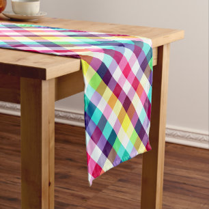 Funky Rainbow Kariert Pattern Kleiner Tischläufer